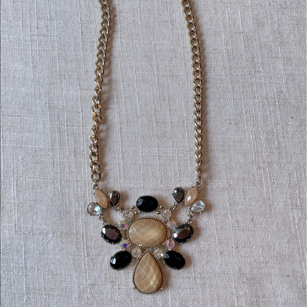 Crystal Statement Necklace Black/Grey/Gold